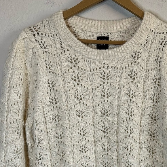 Gap Pointelle Knit Ivory Winter White Wool Alpaca Blend Long Sleeve Crewneck - Picture 3 of 11